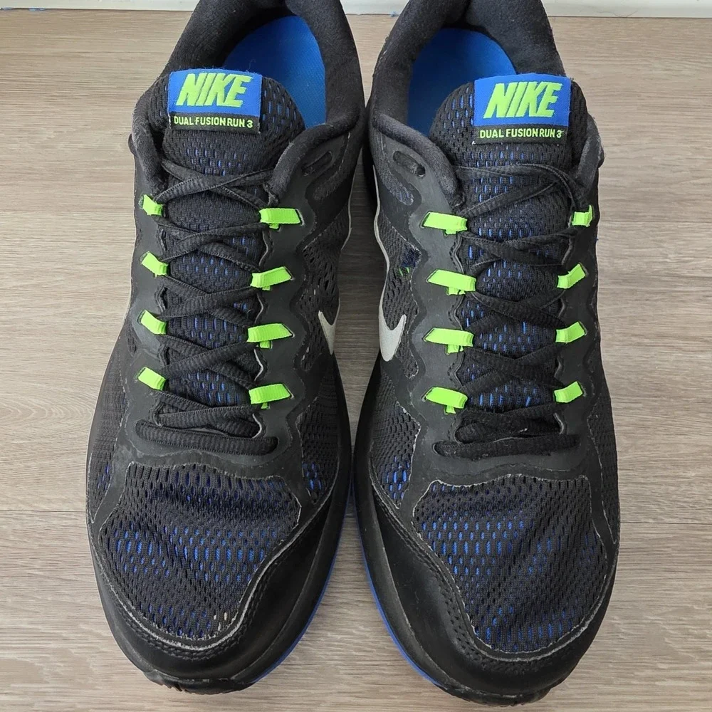 Nike Dual Fusion Run 3 Men 10.5 Black Blue Running‎ Shoes Athletic Gym